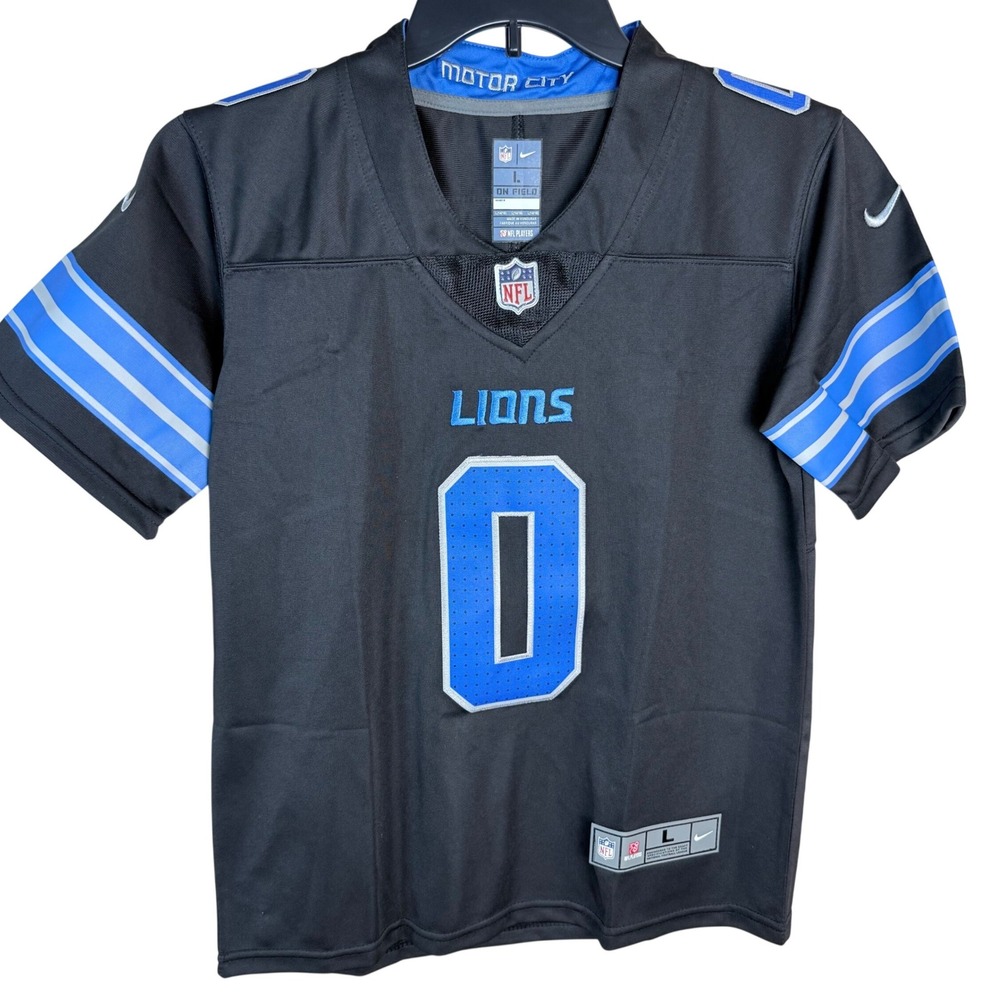 Nike Detroit Lions Jahmyr Gibbs 0 Black On Field Youth Jersey Large 14/16 NWT